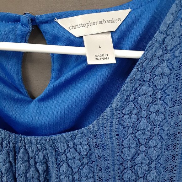 Christopher & Banks Womans Top Size LARGE Pullover Lined, Blue, Short Sleeve - Picture 3 of 8
